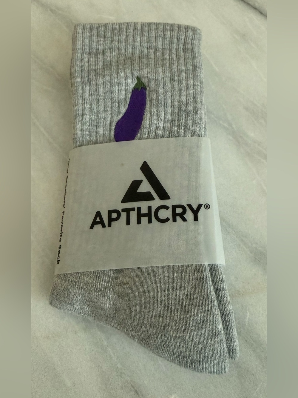 Men’s Althcry Gray Crew Socks with Purple Eggplant Accent